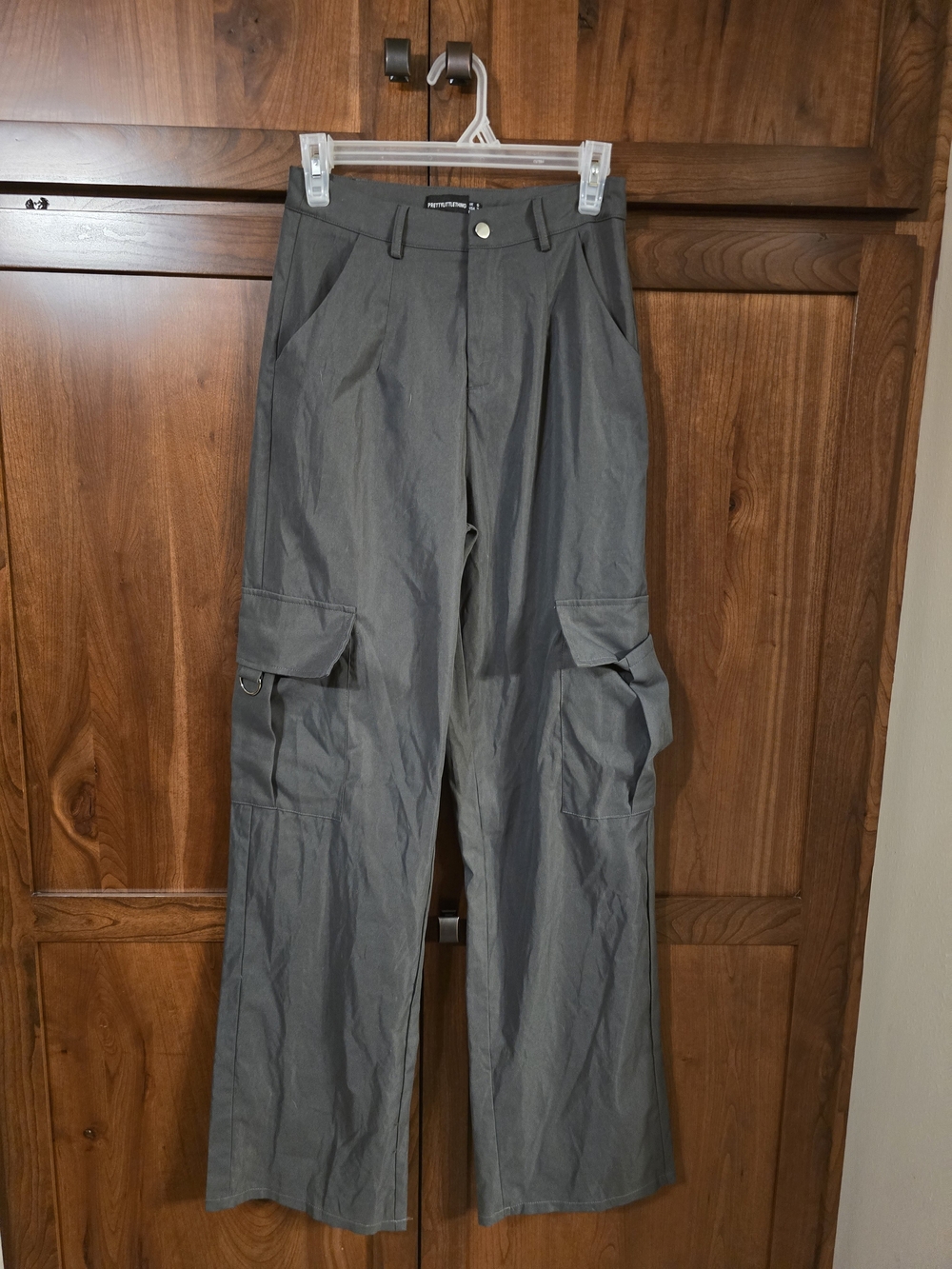 PrettyLittleThing Gray Wide-Leg Cargo Pants